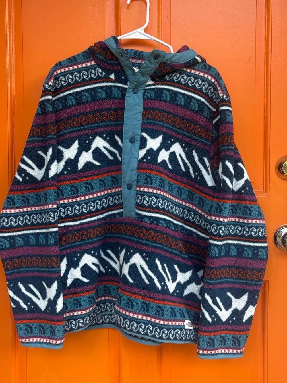 The North Face Men's Patterned Fleece Zip Pullover - Teal, Navy & Burgundy